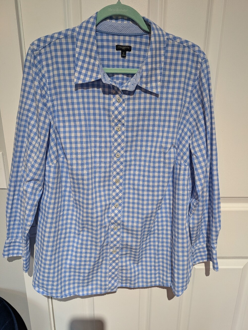 Talbots 1x Blue White Gingham Button Down Top